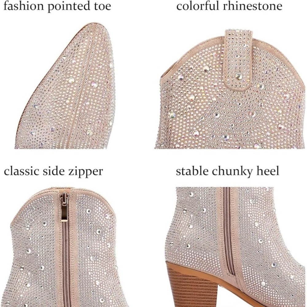 🖤 New Women's Rhinestone Cowboy Ankle Boots 🖤 - Picture 3 of 10